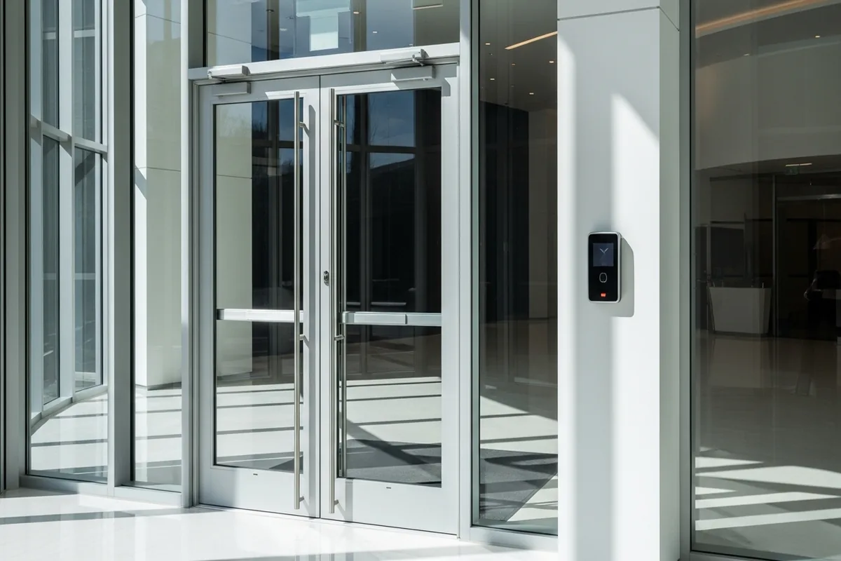Access card reader at a healthcare facility entrance