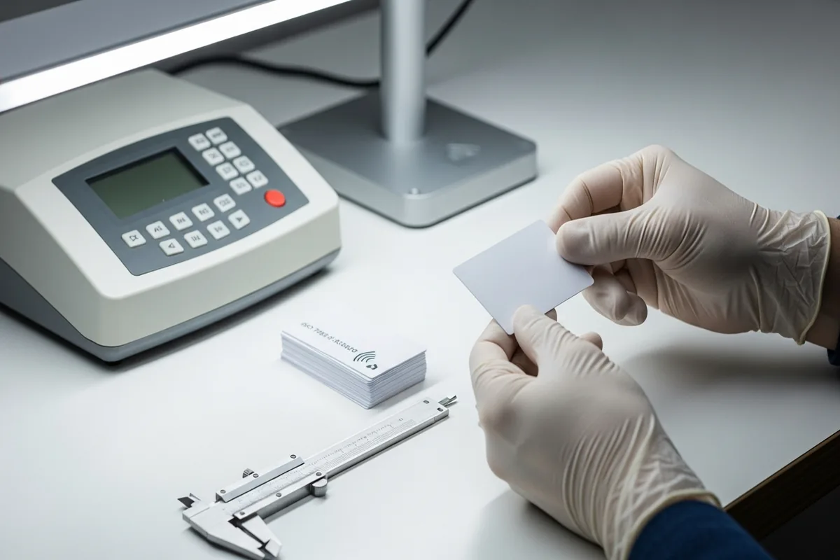 Access cards arranged on an inspection surface showing different format types used in gate access systems